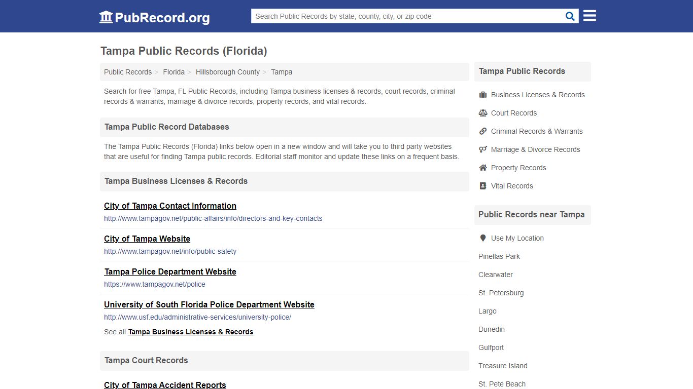 Free Tampa Public Records (Florida Public Records) - PubRecord.org