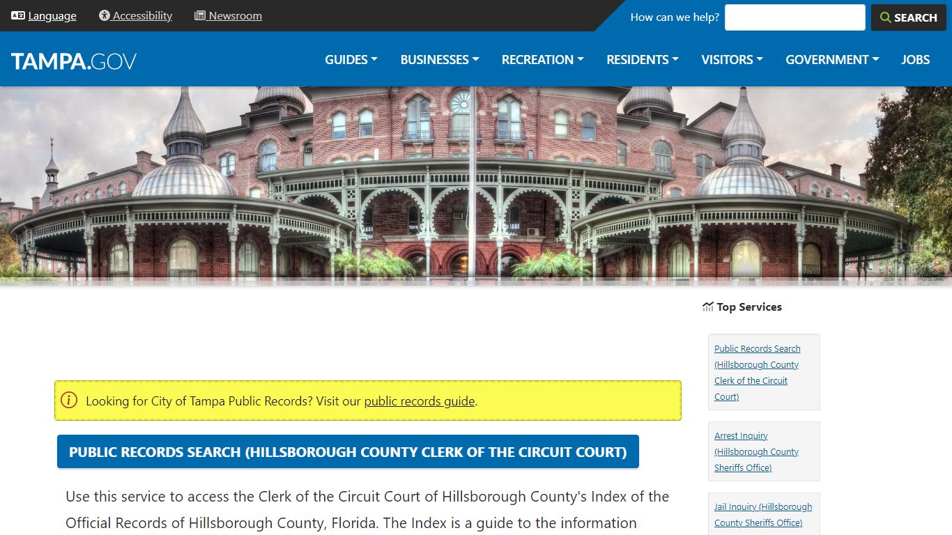 Public Records Search (Hillsborough County Clerk of the ... - City of Tampa